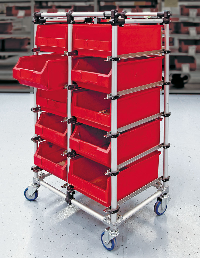 Material/transport trolley made from tube connectors